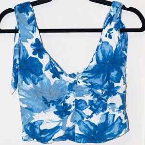 Zara Blue Floral Print Shoulder Tie Tank Cropped